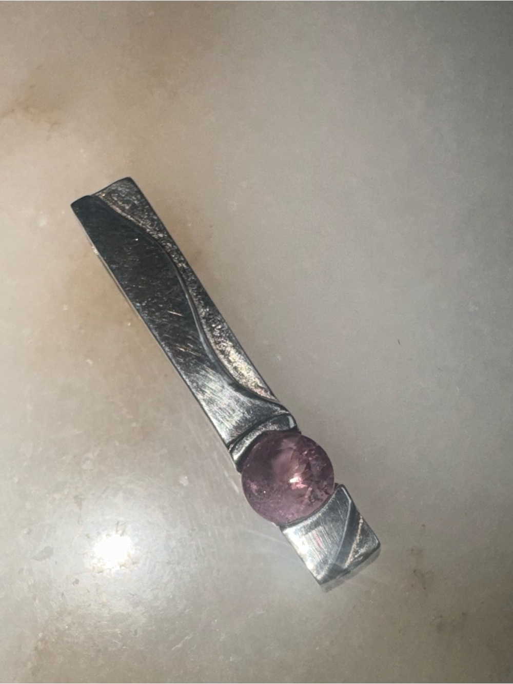 Sterling silver 925 amethyst bar style pendant, NIB